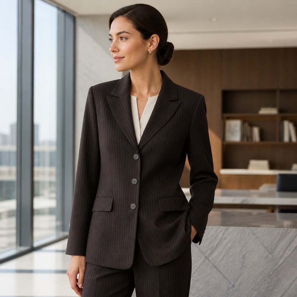Evan-Picone Suit Women's Brown Pinstripe 3-Button Blazer Jacket Size 18